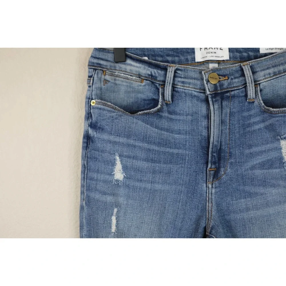 Frame Denim Womens Le‎ Debs High Ripped Straight Jeans Size 27 Distressed Denim